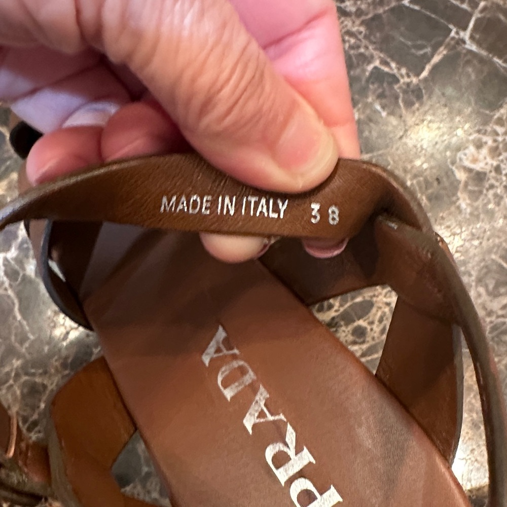 Prada Brown Leather Crisscross Espadrille Wedges with Ankle Strap. Size 8 - Picture 6 of 6